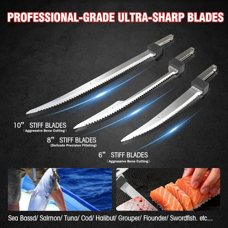 KITLUCK Cordless Electric Fillet Knife - 12V Cordless Fishing Knife with 6'', 8'' and 10'' Stiff Blades, 2 Rechargeable Battery Packs, 1 Charger, Electric Fish Fillet for Fishing, Filleting - Image 2